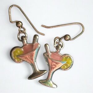 Silver and Pink Cocktail Glass Earrings